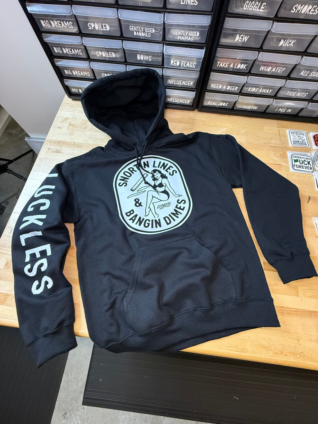 Snortin Lines and Bangin Dimes | Men's Funny Black Graphic Streetwear Hoodie