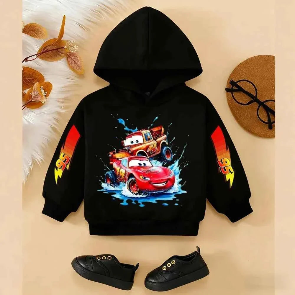 Girls and Boys Classic Anime Car Story Children's Spring and Autumn Fashion Hoodie (only hoodie), 3-14Y Boys and Girls Hoodie