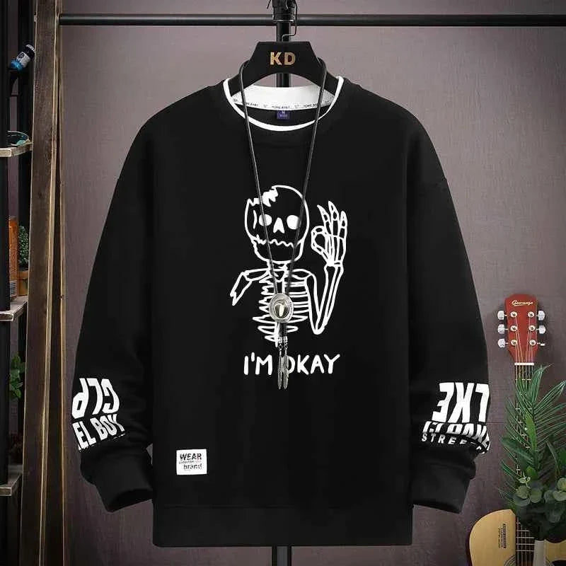 Autumn Men’s Sweatshirt Cool Bear Print Long Sleeve T-shirt Khaki O Neck Harajuku Exclusive Design Top