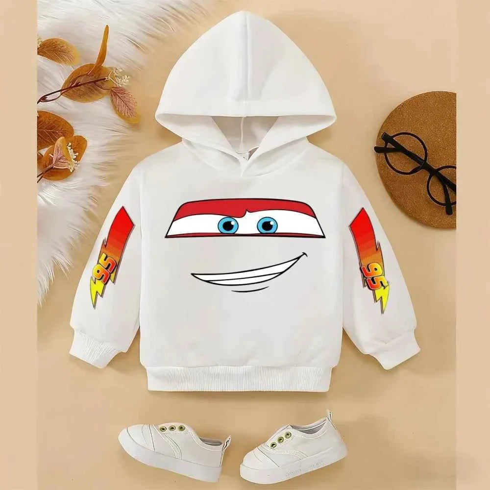 Girls and Boys Classic Anime Car Story Children's Spring and Autumn Fashion Hoodie (only hoodie), 3-14Y Boys and Girls Hoodie