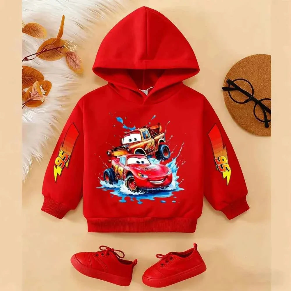 Girls and Boys Classic Anime Car Story Children's Spring and Autumn Fashion Hoodie (only hoodie), 3-14Y Boys and Girls Hoodie