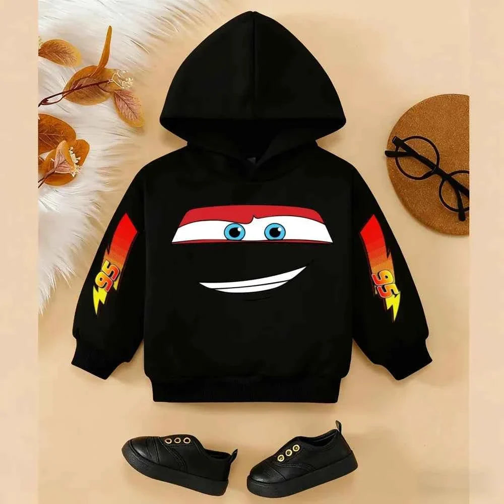 Girls and Boys Classic Anime Car Story Children's Spring and Autumn Fashion Hoodie (only hoodie), 3-14Y Boys and Girls Hoodie
