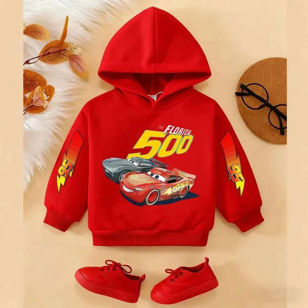 Girls and Boys Classic Anime Car Story Children's Spring and Autumn Fashion Hoodie (only hoodie), 3-14Y Boys and Girls Hoodie