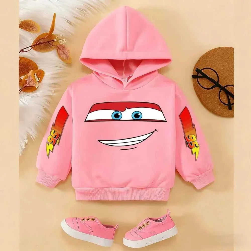 Girls and Boys Classic Anime Car Story Children's Spring and Autumn Fashion Hoodie (only hoodie), 3-14Y Boys and Girls Hoodie