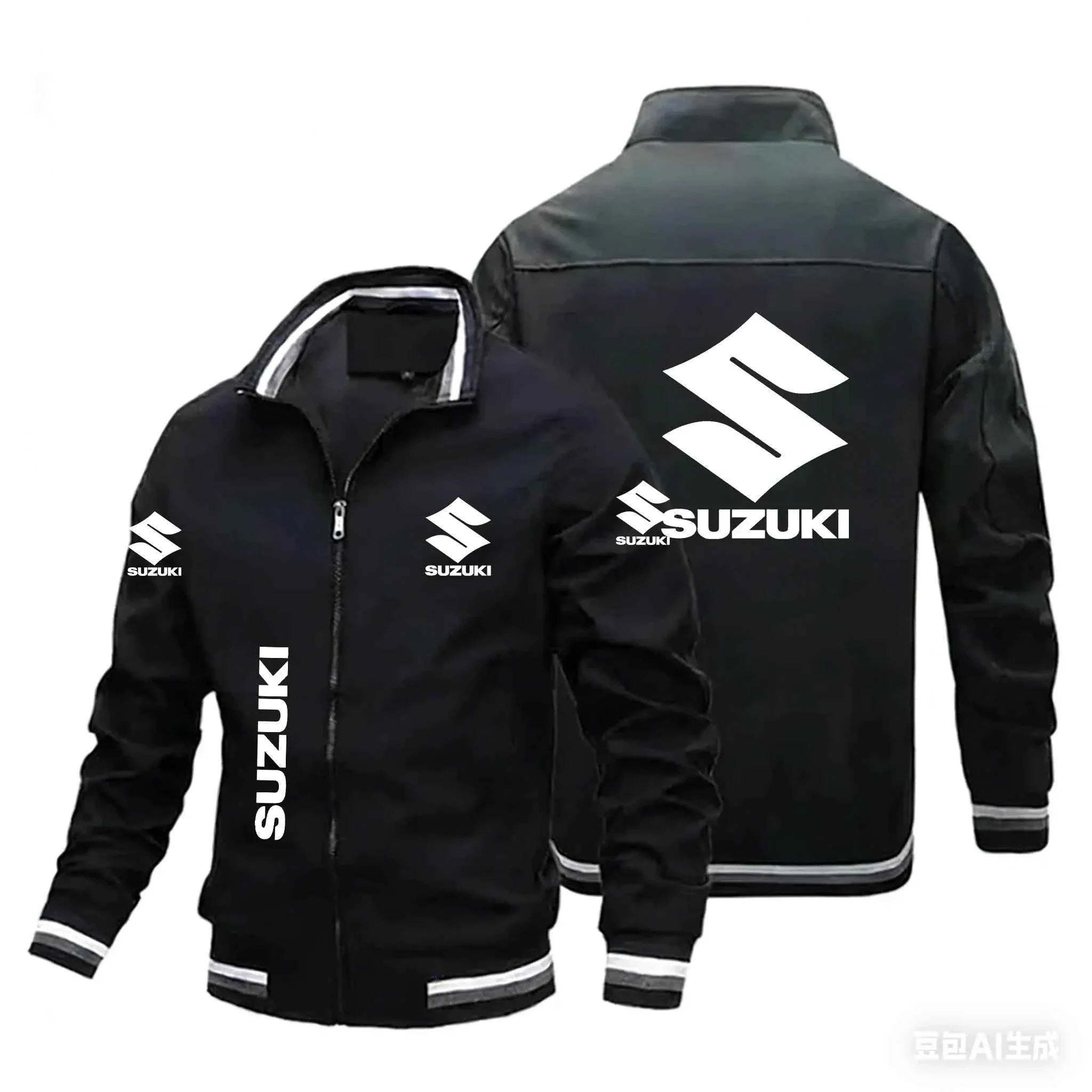 2026 Popular Suzuki SUZUKI Motorcycle-style Stand-up Collar Jacket, Multi-logo Printed Motorcycle Riding Casual Fashion Men's Co