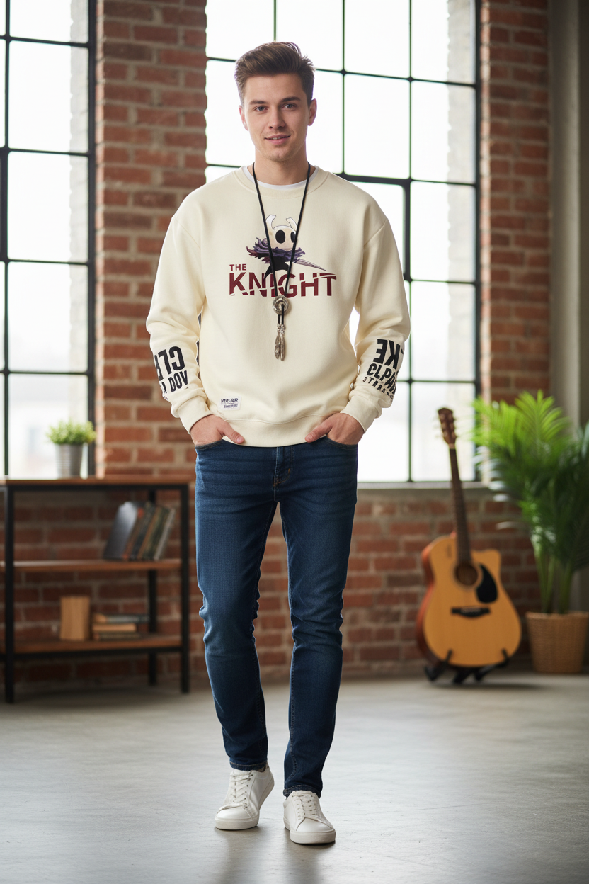 Autumn Men’s Sweatshirt Cool Bear Print Long Sleeve T-shirt Khaki O Neck Harajuku Exclusive Design Top