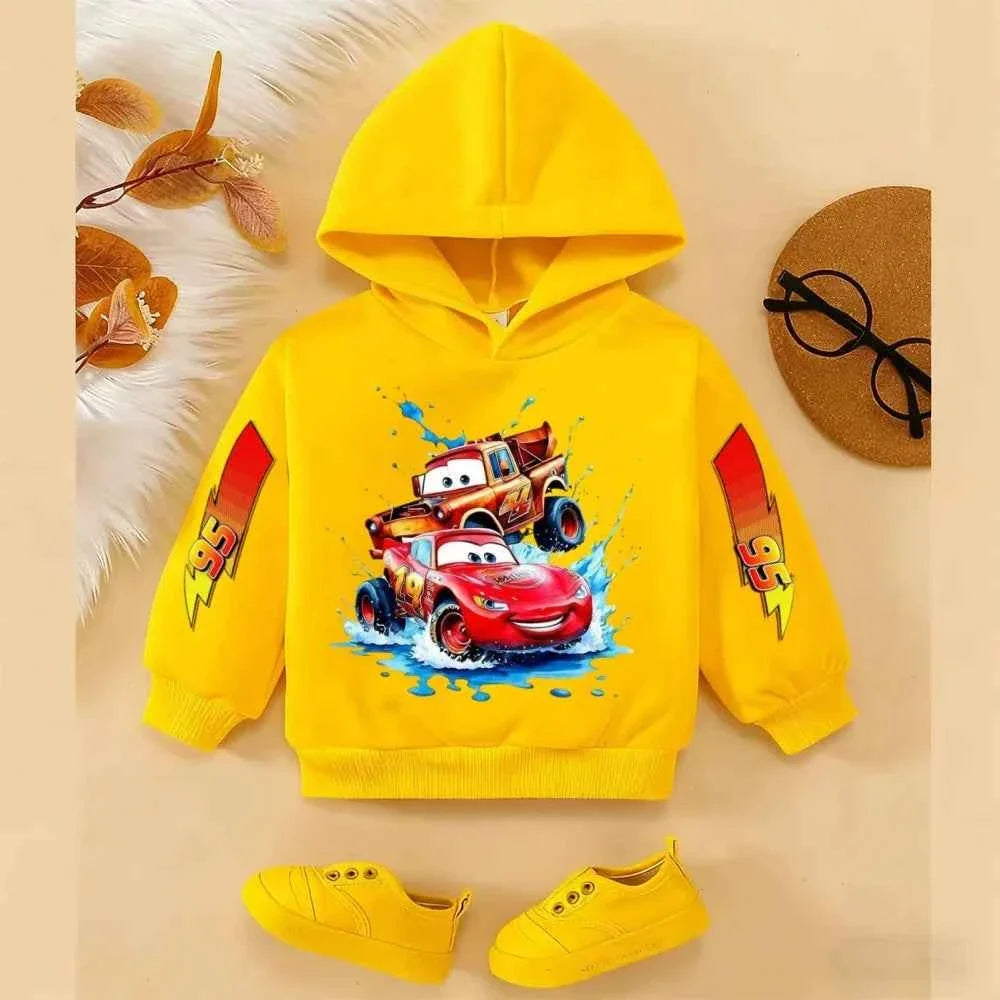 Girls and Boys Classic Anime Car Story Children's Spring and Autumn Fashion Hoodie (only hoodie), 3-14Y Boys and Girls Hoodie