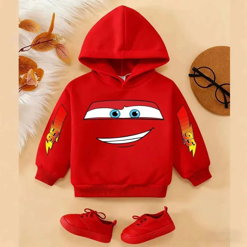 Girls and Boys Classic Anime Car Story Children's Spring and Autumn Fashion Hoodie (only hoodie), 3-14Y Boys and Girls Hoodie