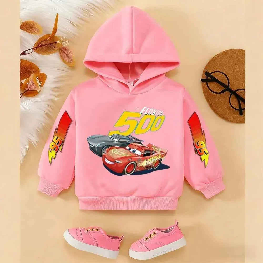 Girls and Boys Classic Anime Car Story Children's Spring and Autumn Fashion Hoodie (only hoodie), 3-14Y Boys and Girls Hoodie