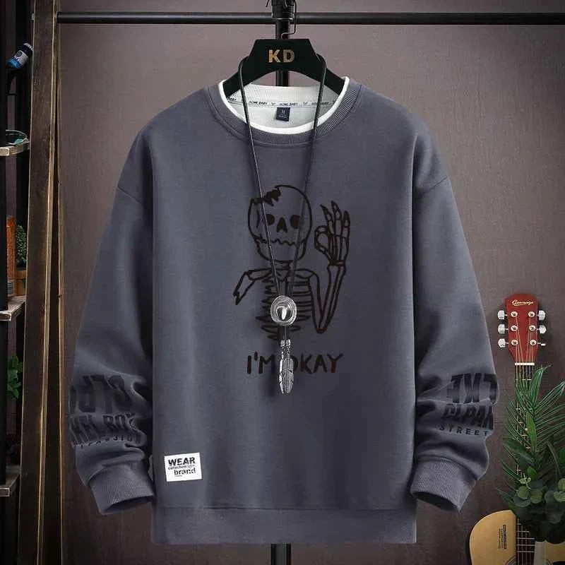 Autumn Men’s Sweatshirt Cool Bear Print Long Sleeve T-shirt Khaki O Neck Harajuku Exclusive Design Top
