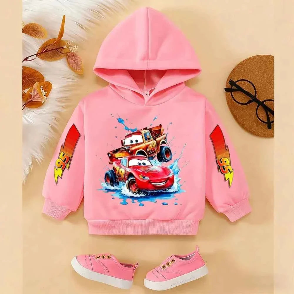 Girls and Boys Classic Anime Car Story Children's Spring and Autumn Fashion Hoodie (only hoodie), 3-14Y Boys and Girls Hoodie