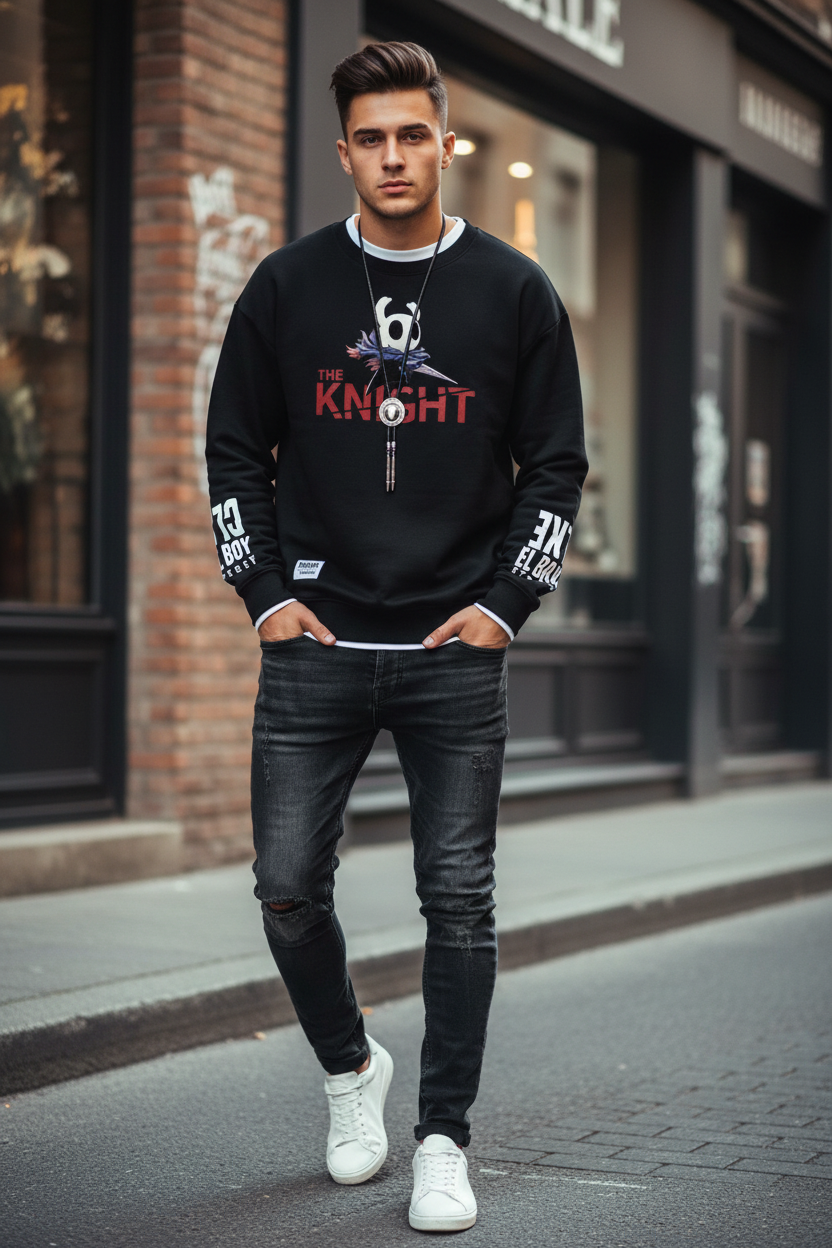 Autumn Men’s Sweatshirt Cool Bear Print Long Sleeve T-shirt Khaki O Neck Harajuku Exclusive Design Top