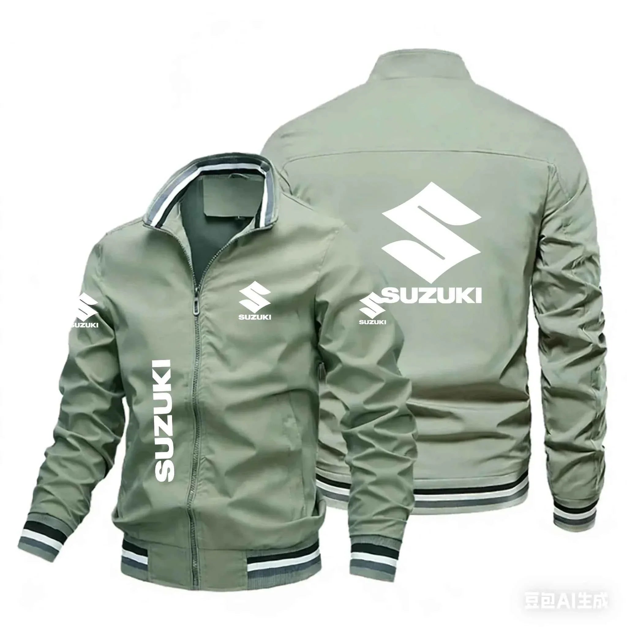 2026 Popular Suzuki SUZUKI Motorcycle-style Stand-up Collar Jacket, Multi-logo Printed Motorcycle Riding Casual Fashion Men's Co