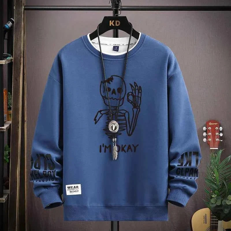 Autumn Men’s Sweatshirt Cool Bear Print Long Sleeve T-shirt Khaki O Neck Harajuku Exclusive Design Top