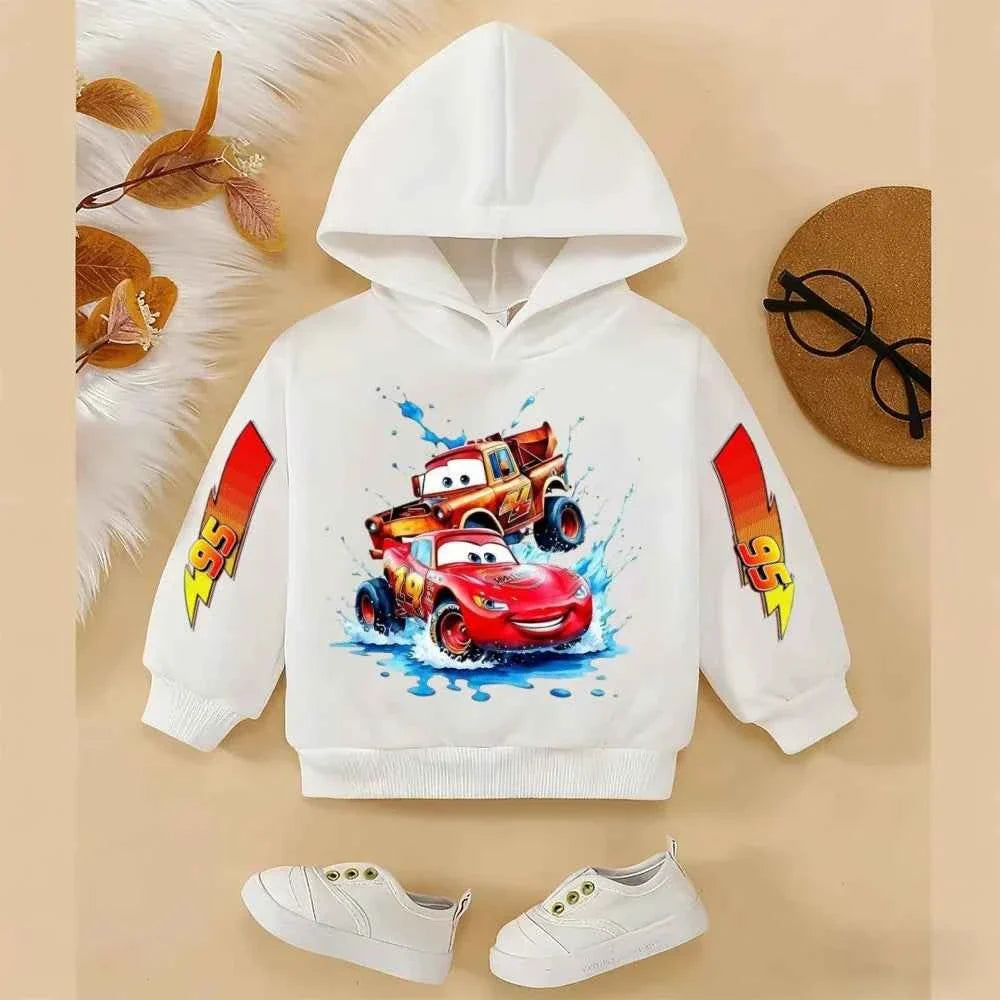 Girls and Boys Classic Anime Car Story Children's Spring and Autumn Fashion Hoodie (only hoodie), 3-14Y Boys and Girls Hoodie