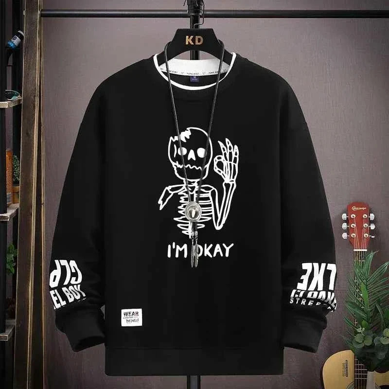 Autumn Men’s Sweatshirt Cool Bear Print Long Sleeve T-shirt Khaki O Neck Harajuku Exclusive Design Top