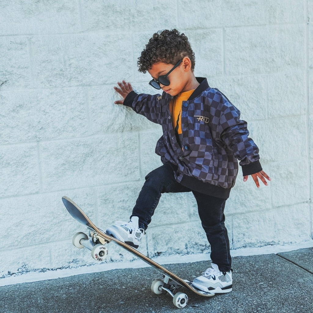 KIDS WATERPROOF LETTERMAN JACKET - CHECKERS